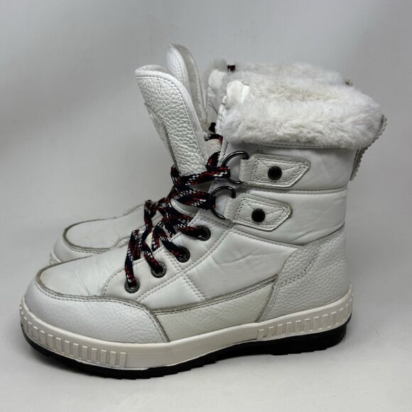 Pajar Canada Dala Winter Boots Womens 9 - 9.5 White Leather Faux Fur Waterproof - Picture 2 of 16